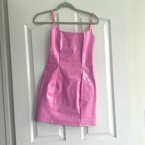 Pink PrettyLittleThing plastic Barbie dress